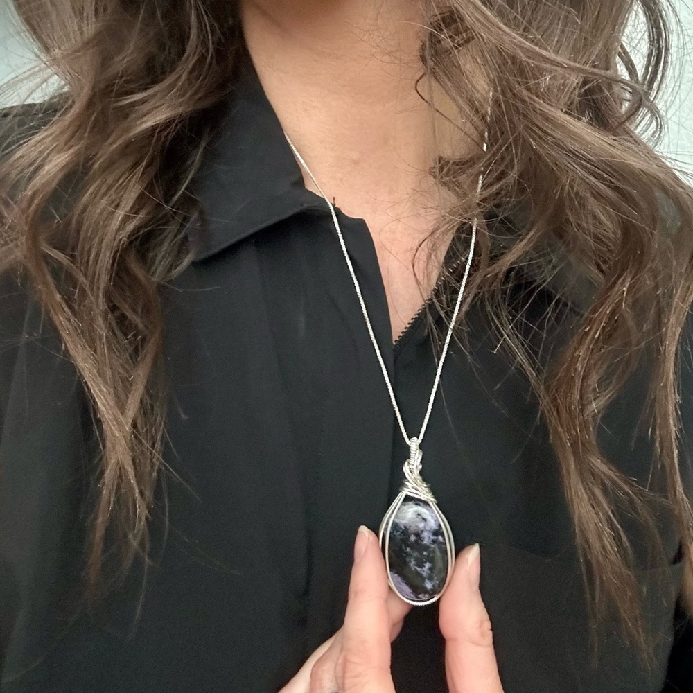 SALE- ๐ Sterling Silver Natural Charolite Stone Necklace Pendant - Picture 3 of 8